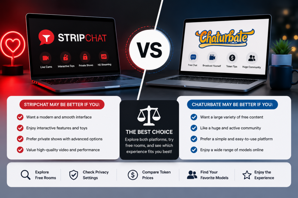 Stripchat vs Chaturbate comparison showing which platform may be better for different users