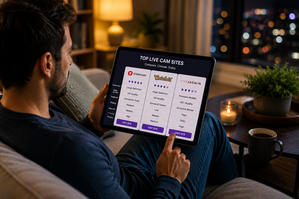 Comparing top live cam sites on a tablet
