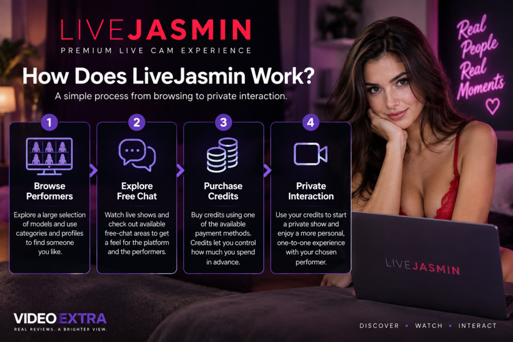 How LiveJasmin works – browse performers, free chat, credits and private interaction