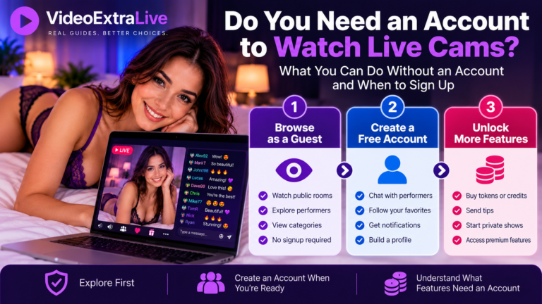 Watch live cams without an account – guest viewing, free accounts and paid features explained