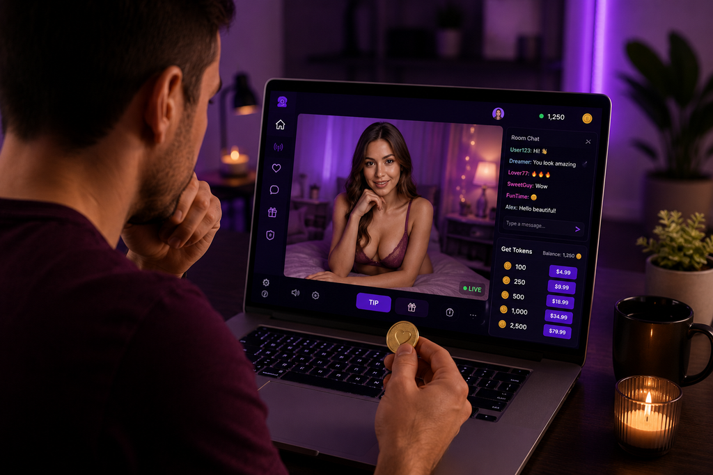 How do live cam sites work with tokens and credits