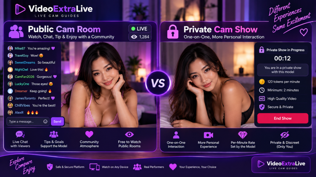 Public cam rooms vs private shows – how live cam site experiences differ
